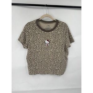 Hello Kitty Animal Print Embroidered Y2K Inspire Crop Tee Women XXL Brown Preppy